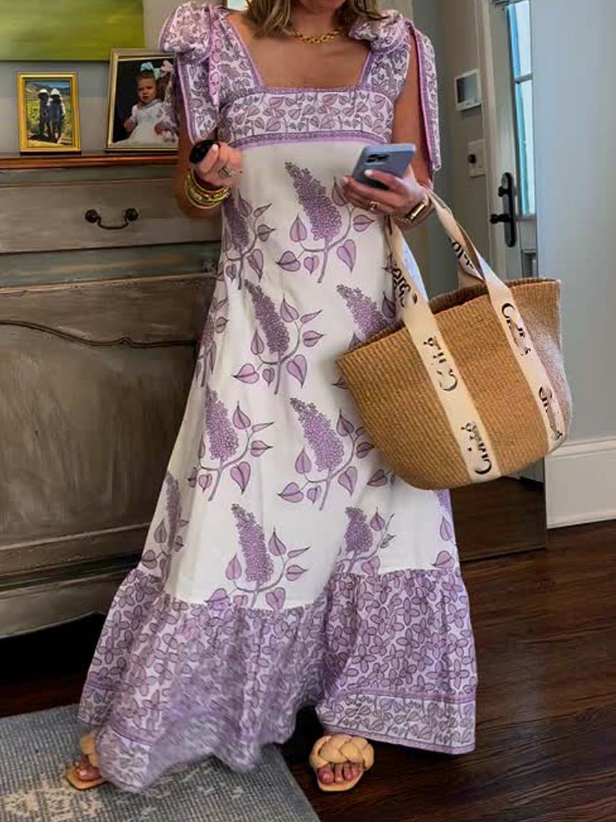 Floral Print Bow Slip Dress