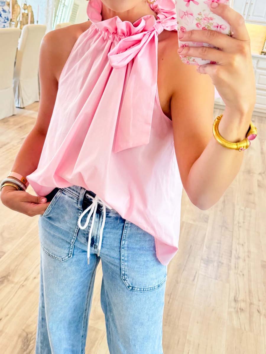 Ruffle Neck Tie Sleeveless Top