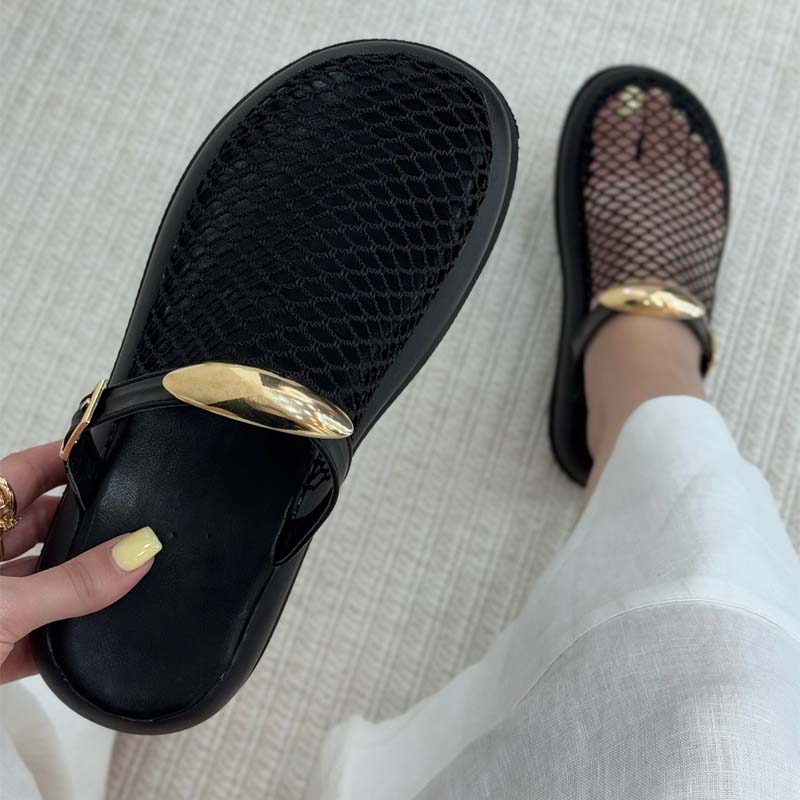 Woven Mesh Hollow-out Platform Slippers