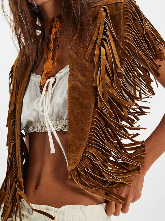 Suede Collar Fringed Vest
