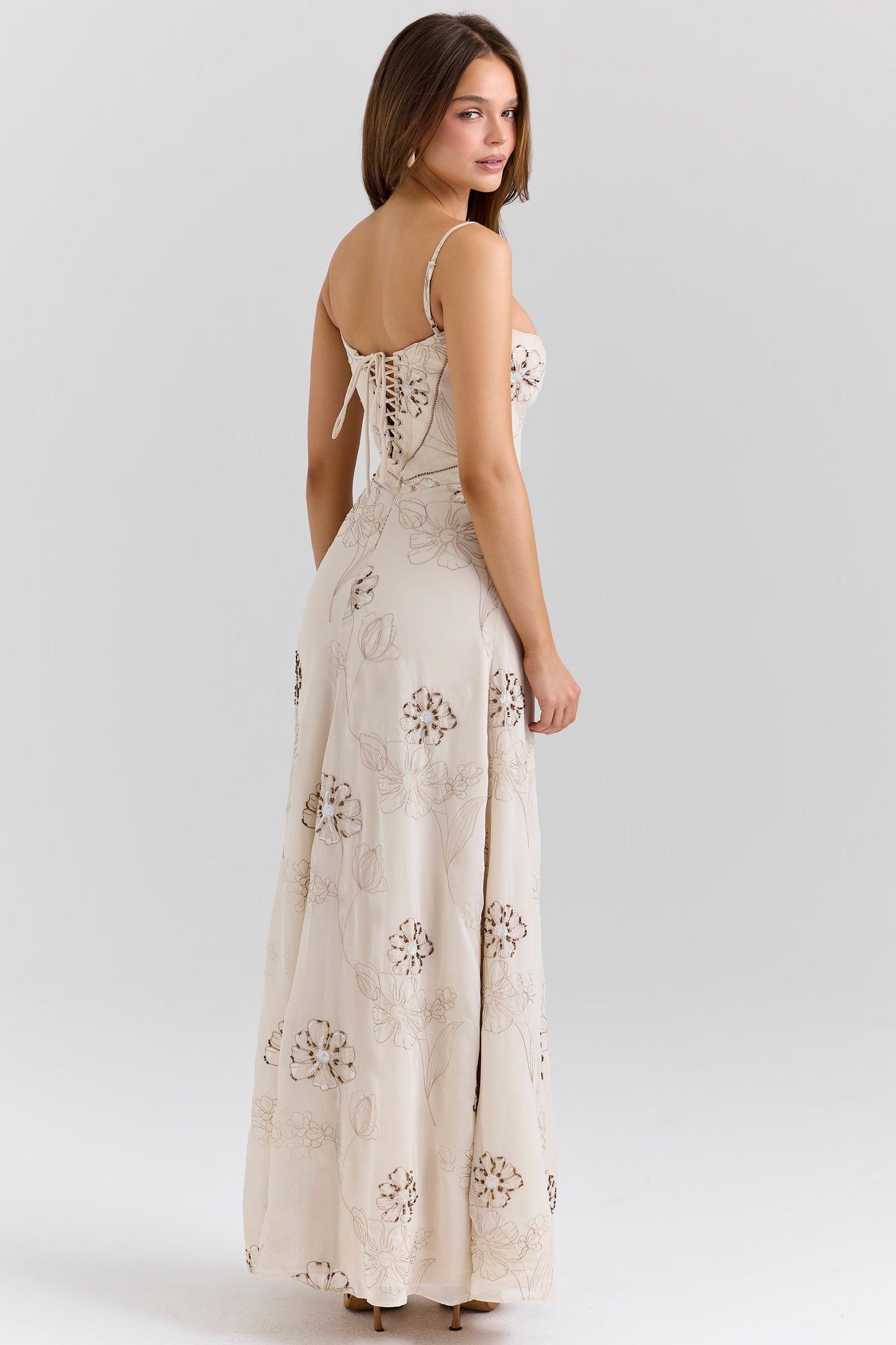 Seren vanilla embroidered hand beaded floral maxi