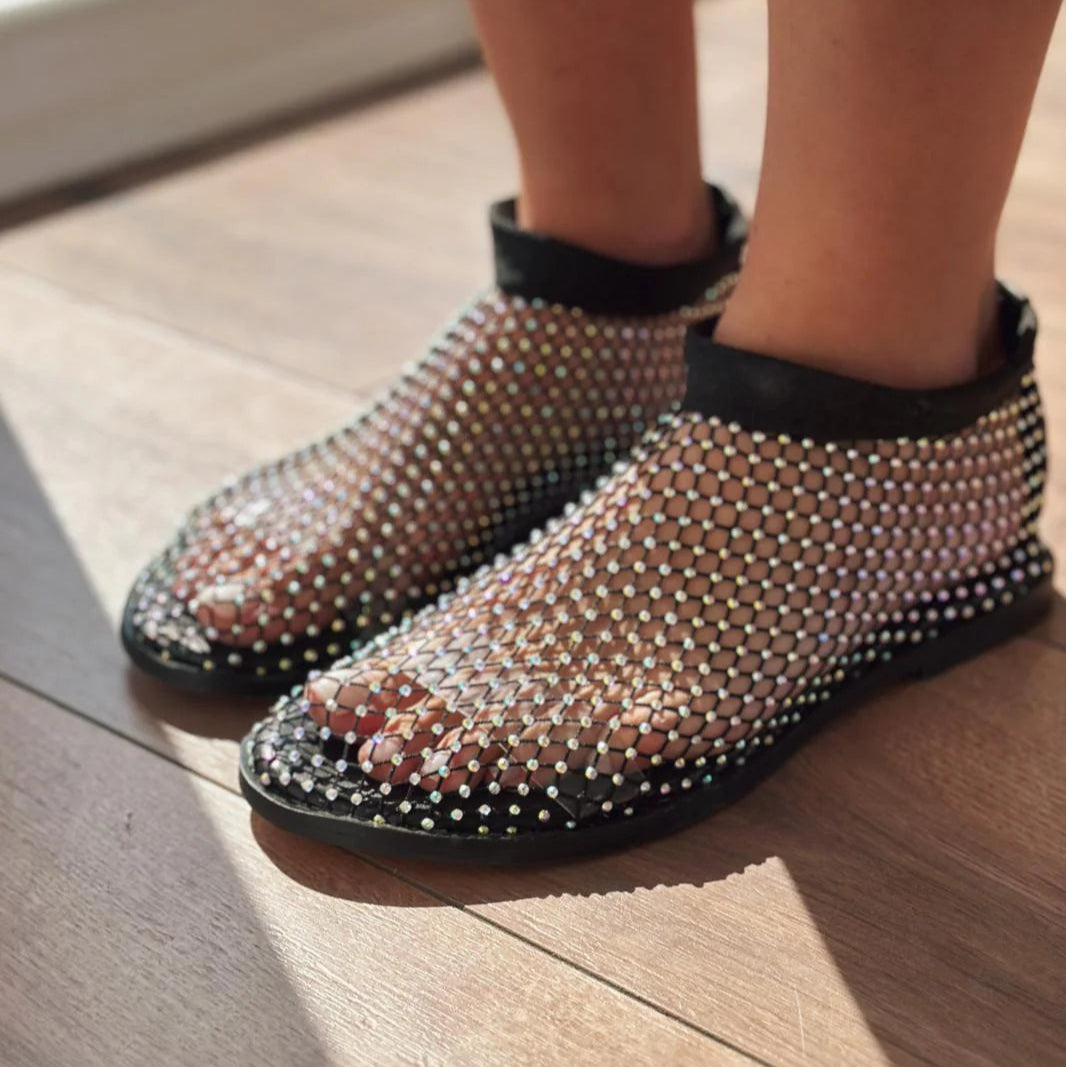 Rhinestone Mesh Ankle Boots