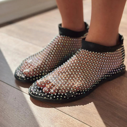 Rhinestone Mesh Ankle Boots