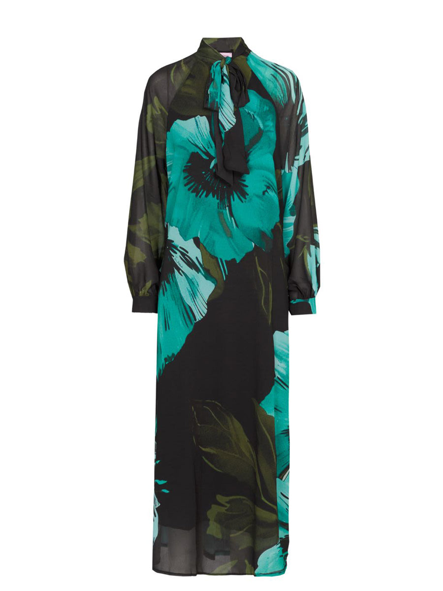 Stand-up Collar Printed Midi Dress