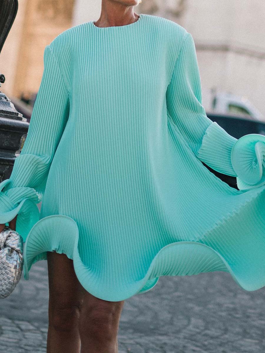 Fashion Long Sleeve Wrinkled Dress