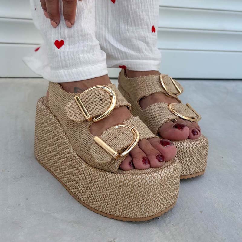 Straw Platform Wedge Sandals
