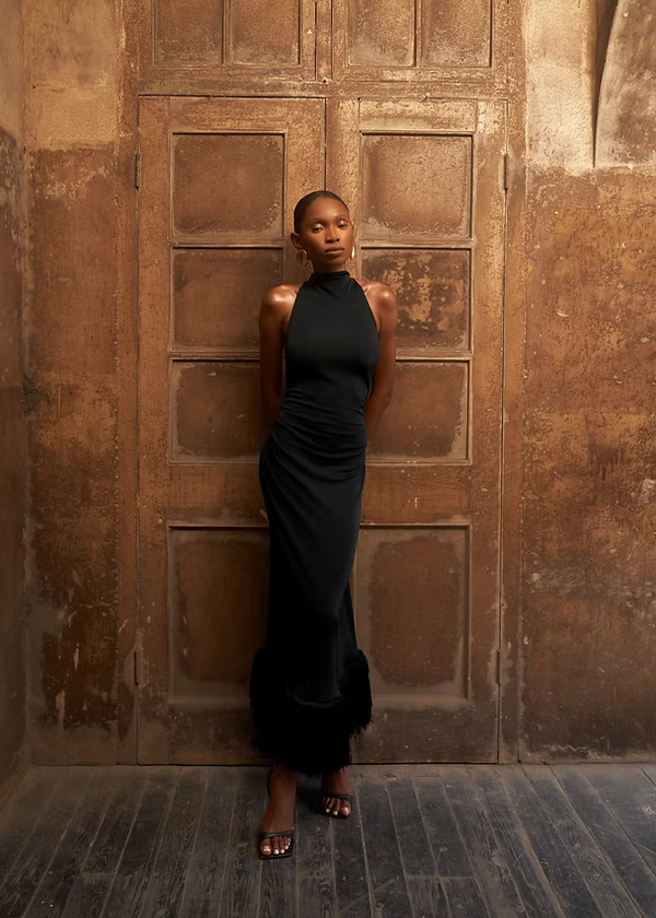 Halter Neck Open Back Fringe Hem Dress