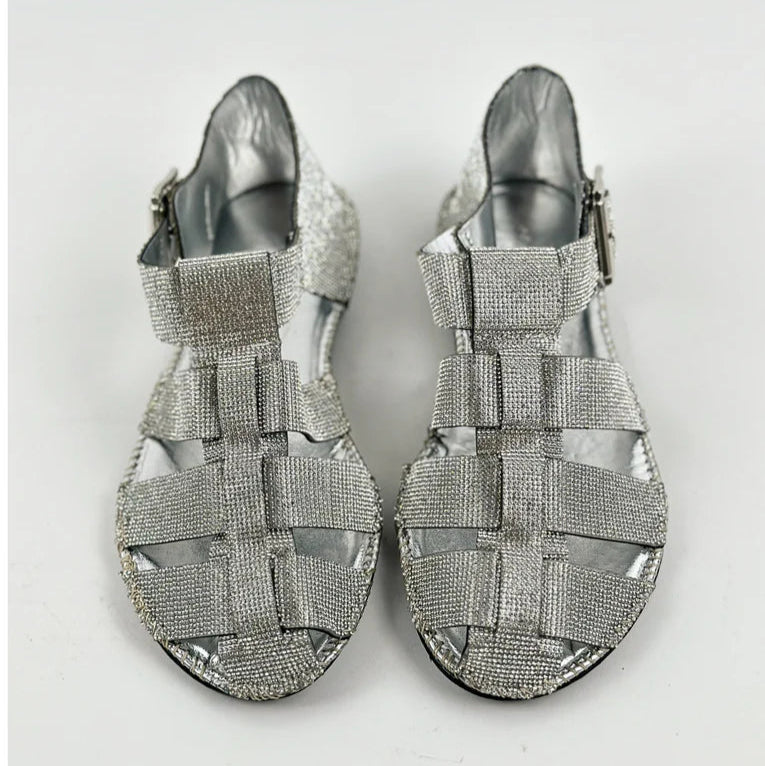 Rhinestone - Embellished Caged Flat Sandals