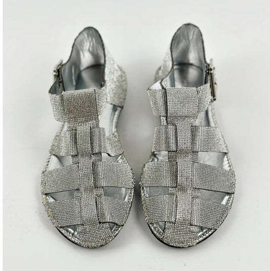 Rhinestone - Embellished Caged Flat Sandals