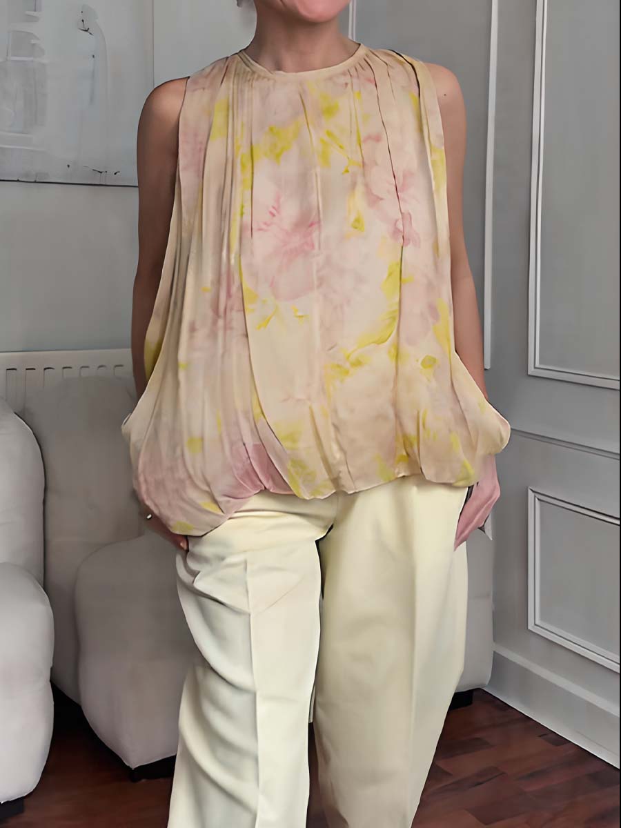 Puff Sleeve Asymmetric Hem Printed Shirt