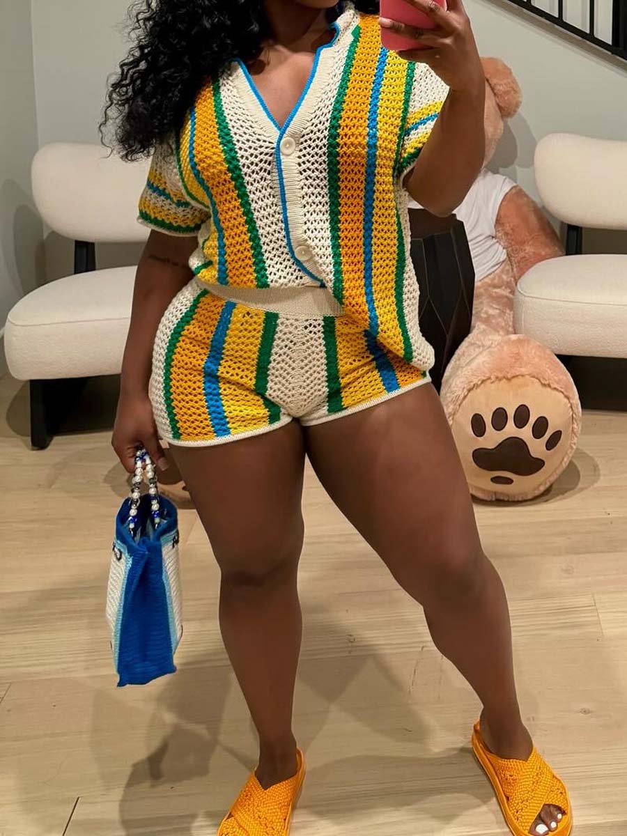 Knitted Hollow-out Two Pieces Set