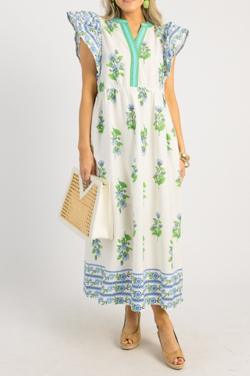 V-Neck Flying Sleeve Printed Dress