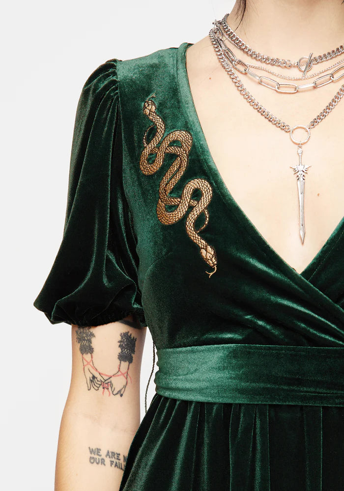 Velvet Applique Midi Wrap Dress