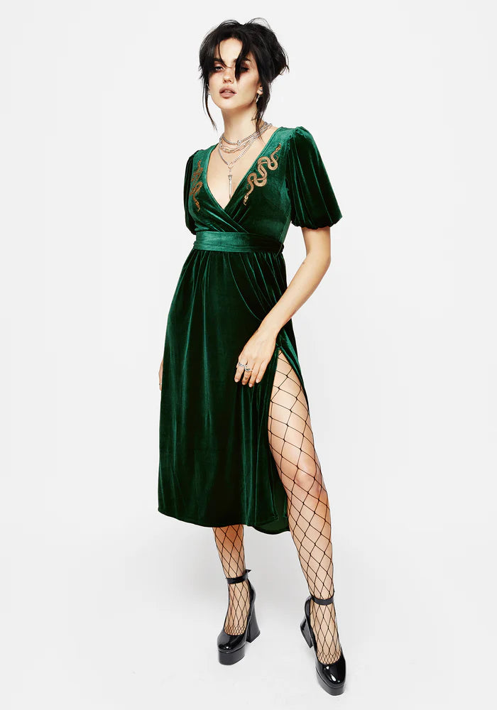 Velvet Applique Midi Wrap Dress