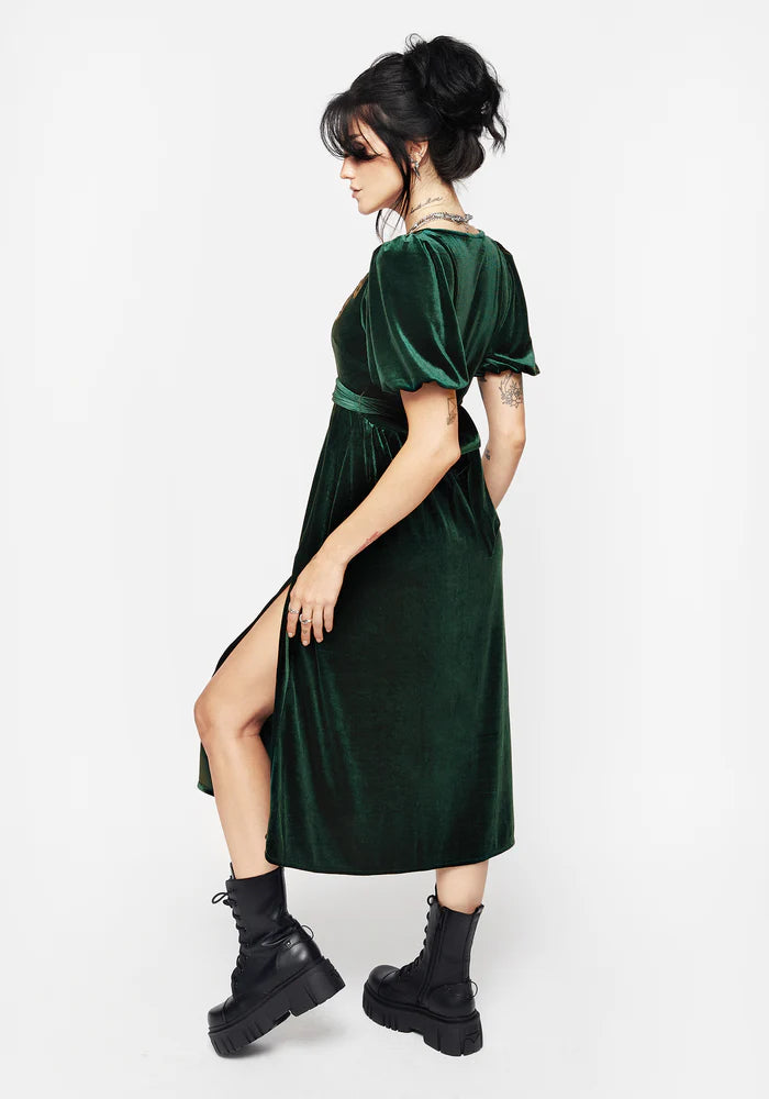 Velvet Applique Midi Wrap Dress