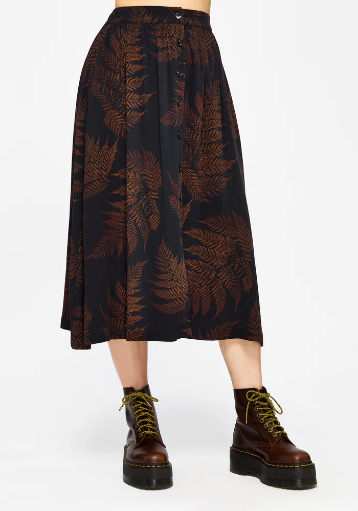 Embroidered Corset & Fern - Print Midi Skirt Set