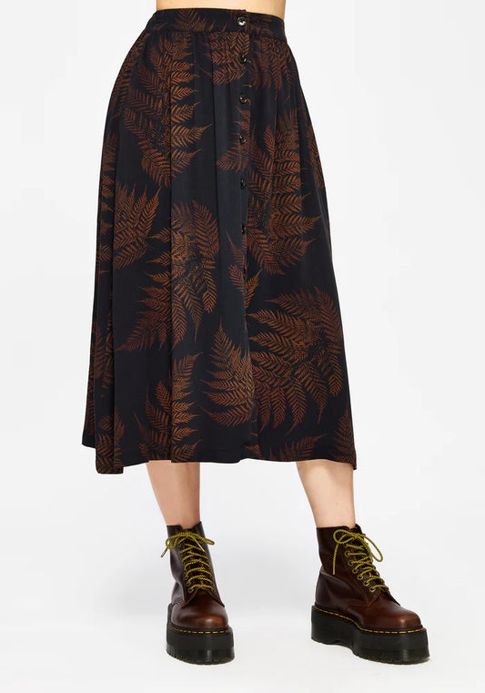 Embroidered Corset & Fern - Print Midi Skirt Set