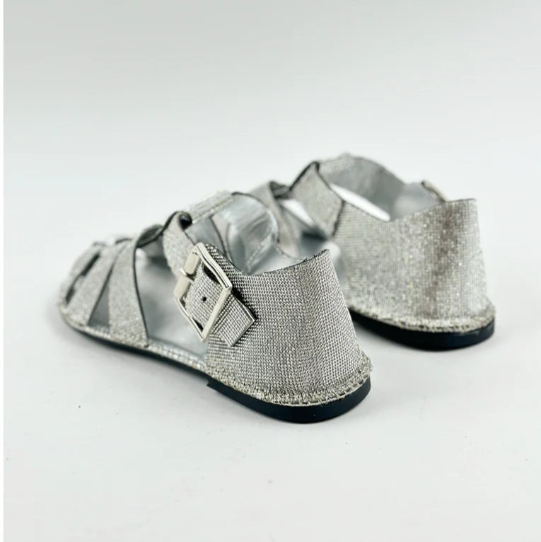 Rhinestone - Embellished Caged Flat Sandals