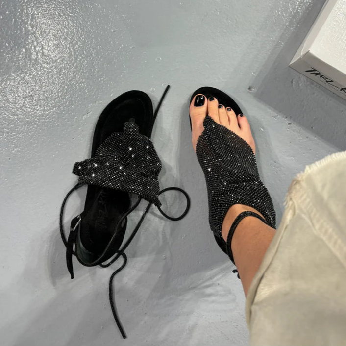 Rhinestone - Encrusted Ankle - Wrap Sandals