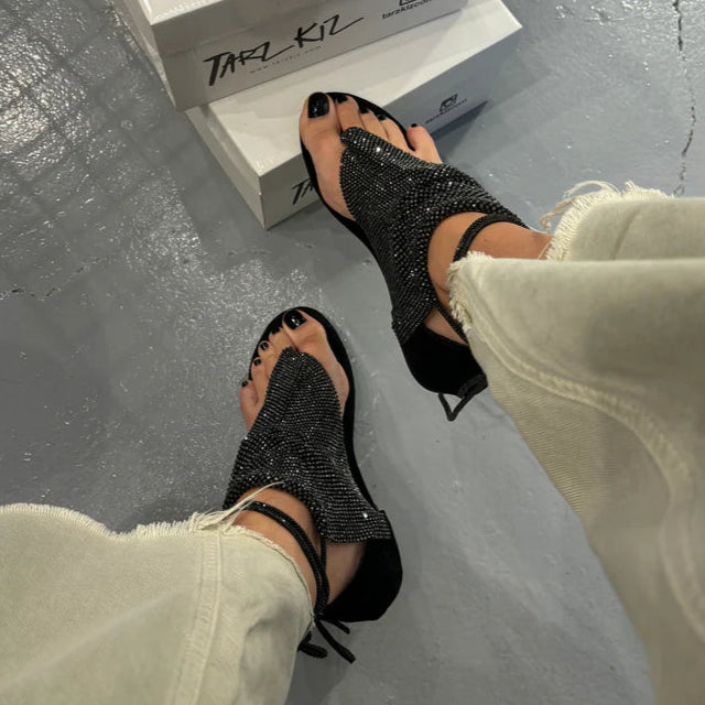 Rhinestone - Encrusted Ankle - Wrap Sandals