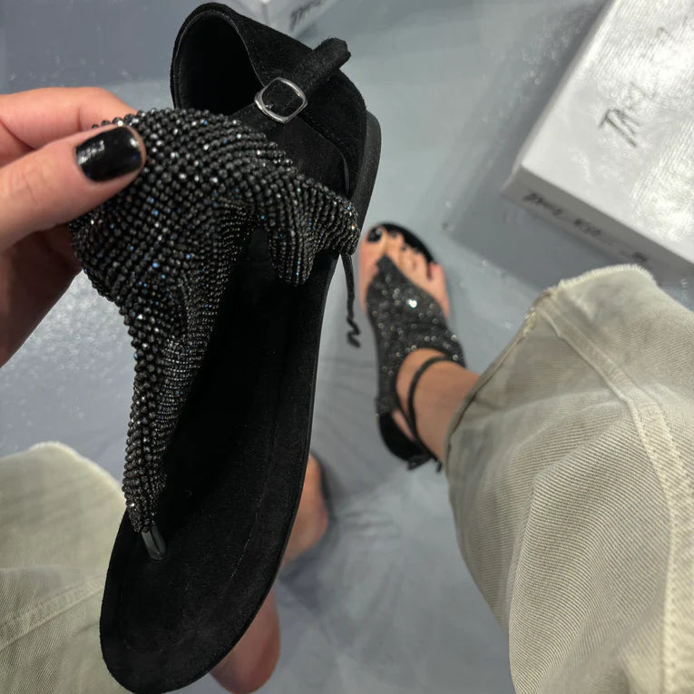 Rhinestone - Encrusted Ankle - Wrap Sandals
