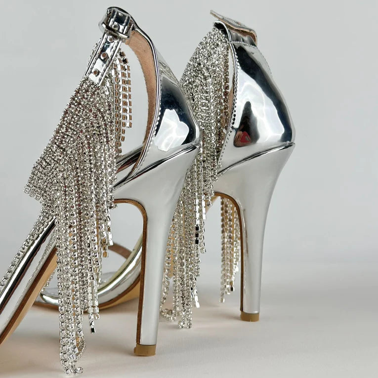 Rhinestone - Embellished Square - Toe Heeled Mules