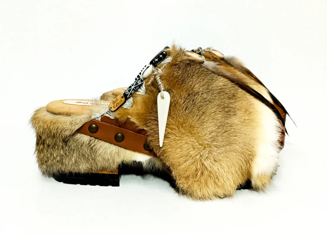 Fur - Trimmed Feather - Accent Platform Clog Mules