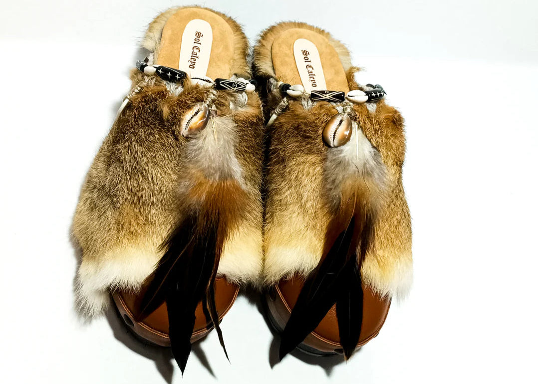 Fur - Trimmed Feather - Accent Platform Clog Mules