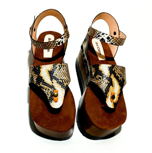 Snake - Print Wooden Platform Thong Sandals