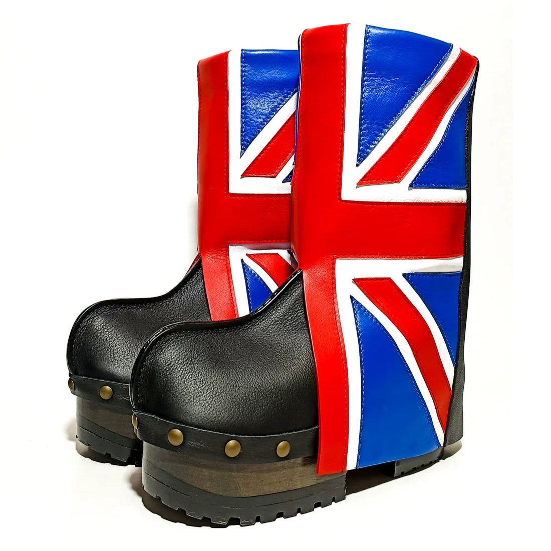 Black Platform Clog Boots with Union Jack Print