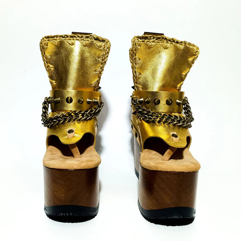 Gold - Embellished Chain - Strap Platform Gladiator Sandals