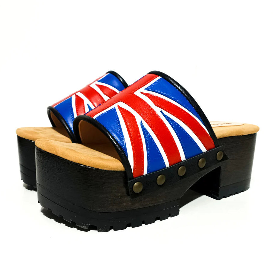Union Jack - Printed Platform Clog Mules