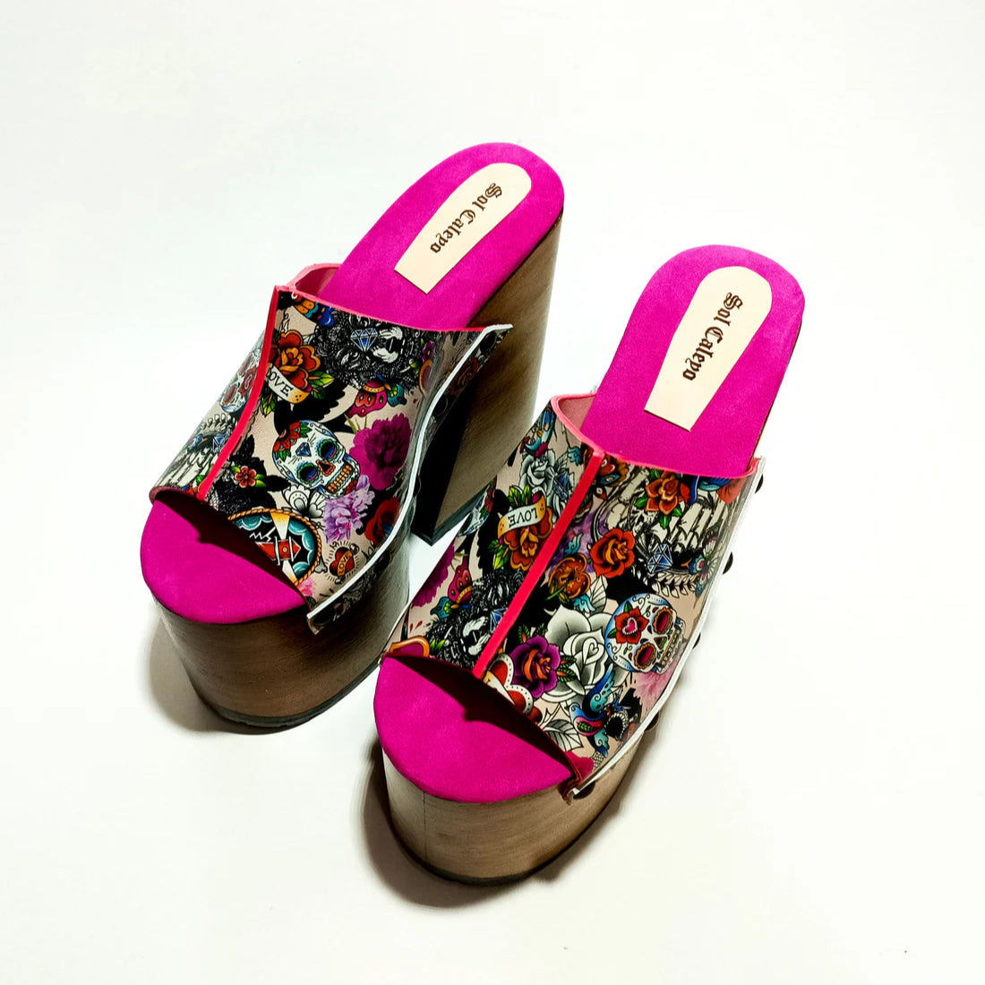 Colorful Floral - Print Platform Mule Sandals