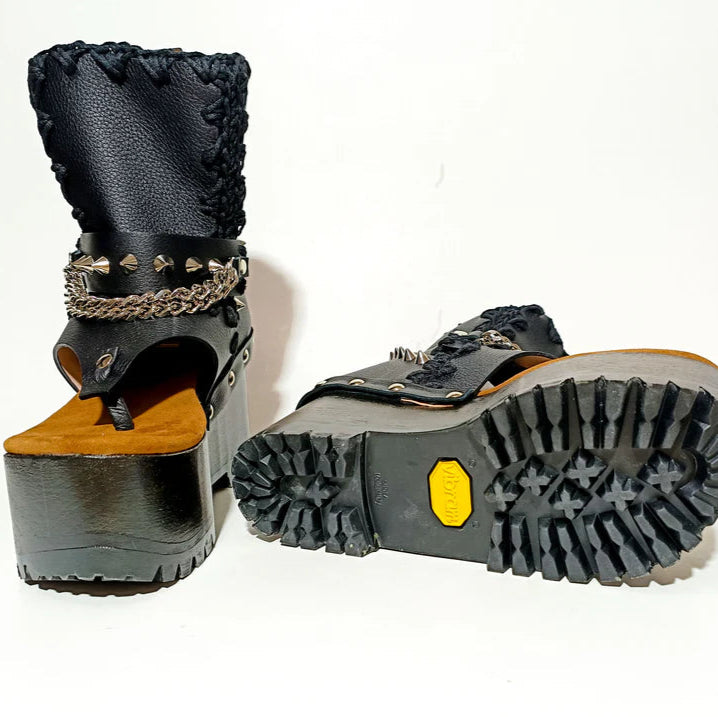 Black Studded Chain - Accent Platform Gladiator Sandals