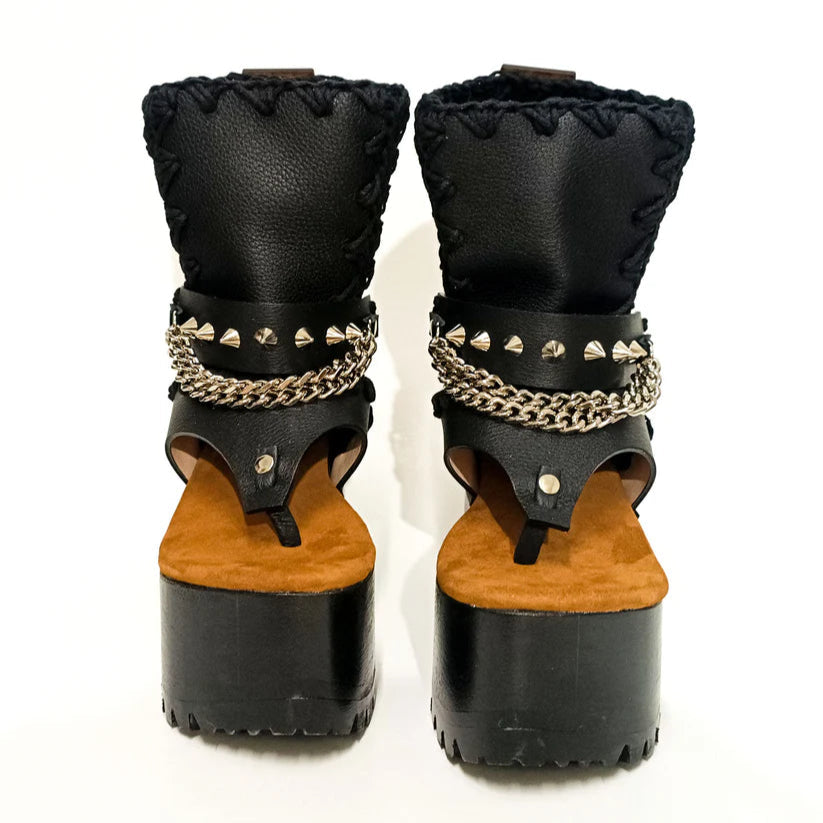 Black Studded Chain - Accent Platform Gladiator Sandals