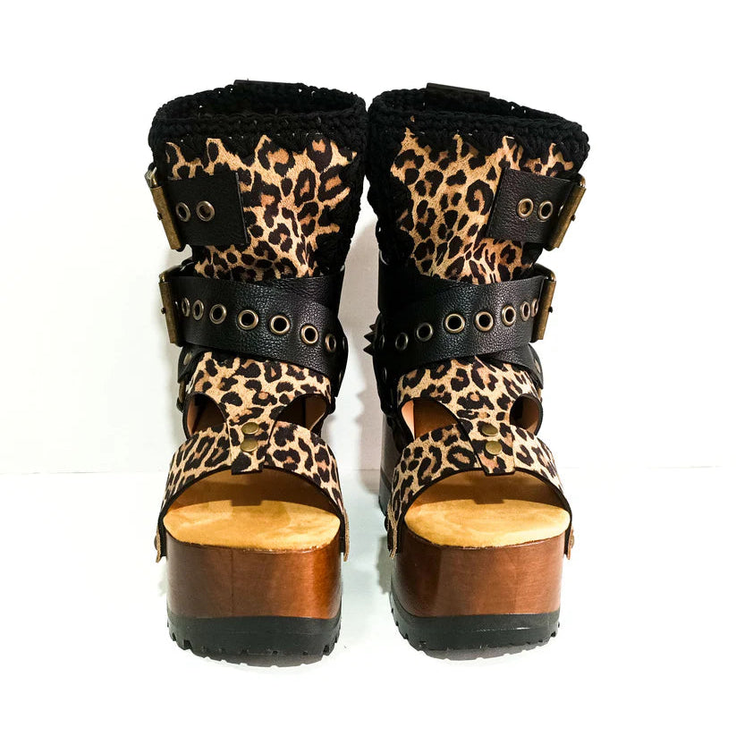 （Free shipping💥 for a limited time）Leopard - Print Buckled Platform Gladiator Sandals
