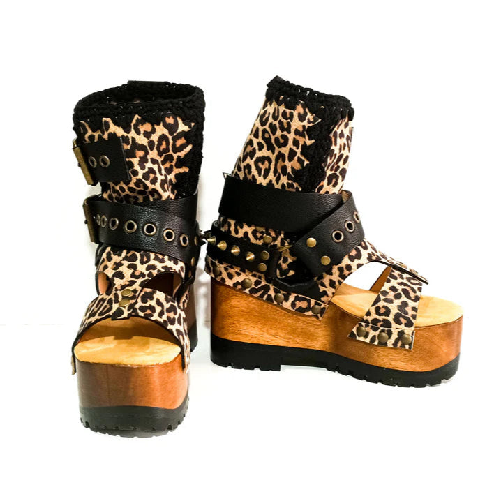 （Free shipping💥 for a limited time）Leopard - Print Buckled Platform Gladiator Sandals