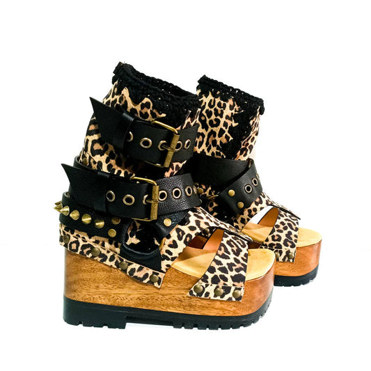（Free shipping💥 for a limited time）Leopard - Print Buckled Platform Gladiator Sandals