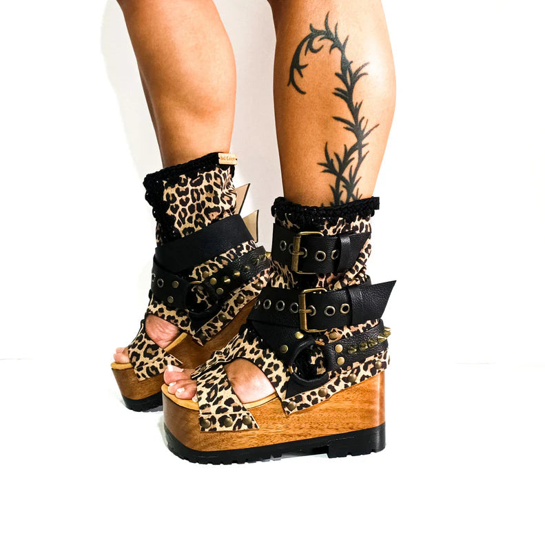 （Free shipping💥 for a limited time）Leopard - Print Buckled Platform Gladiator Sandals