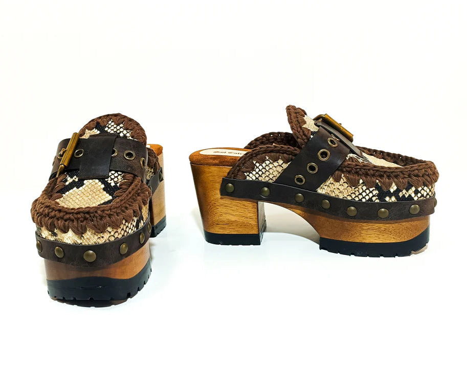 Boho Crochet & Snakeskin - Print Platform Clogs