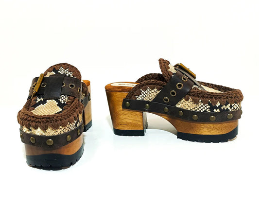 Boho Crochet & Snakeskin - Print Platform Clogs