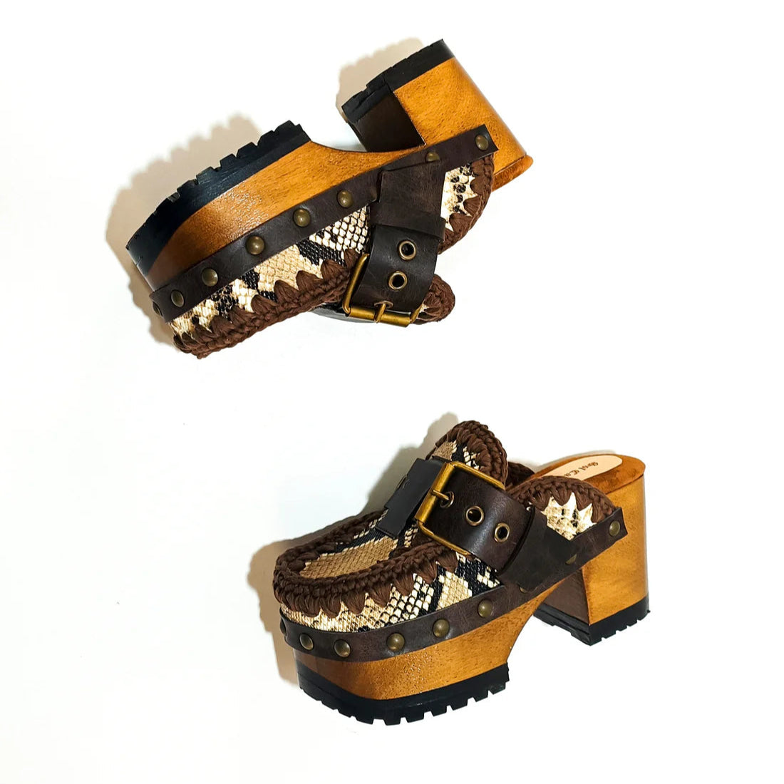 Boho Crochet & Snakeskin - Print Platform Clogs