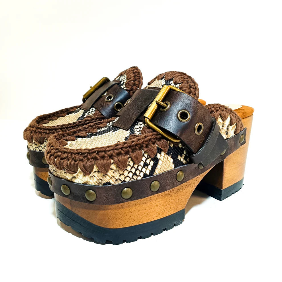 Boho Crochet & Snakeskin - Print Platform Clogs