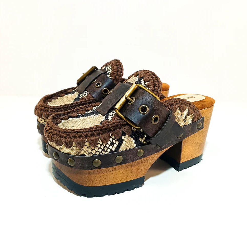 Boho Crochet & Snakeskin - Print Platform Clogs