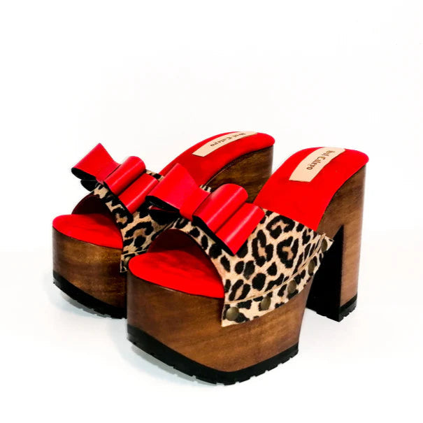 Leopard - Print Bow - Accent Platform Mules