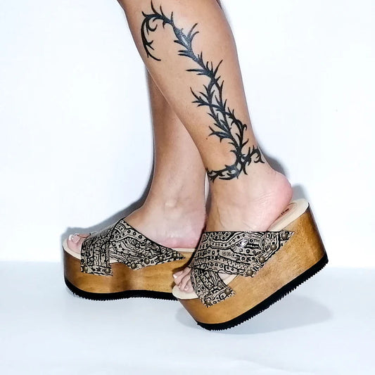 Paisley - Print Cross - Strap Wooden Platform Slides