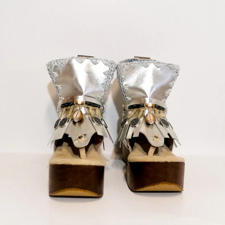 Silver Embellished Platform Gladiator Sandals