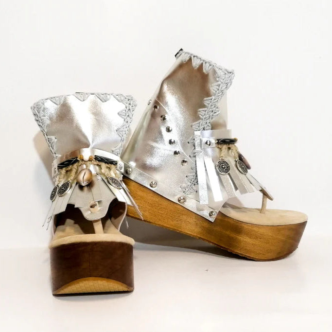 Silver Embellished Platform Gladiator Sandals