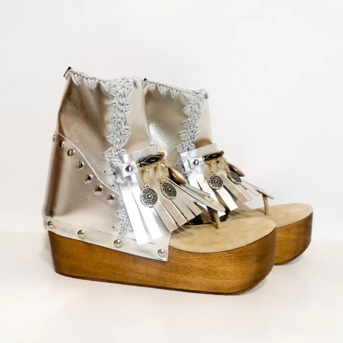 Silver Embellished Platform Gladiator Sandals