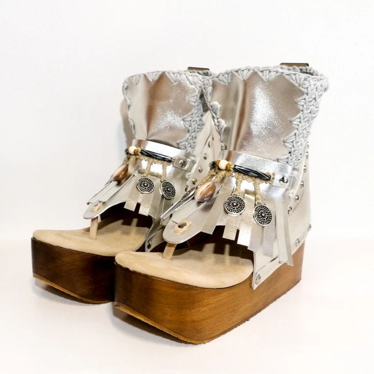 Silver Embellished Platform Gladiator Sandals